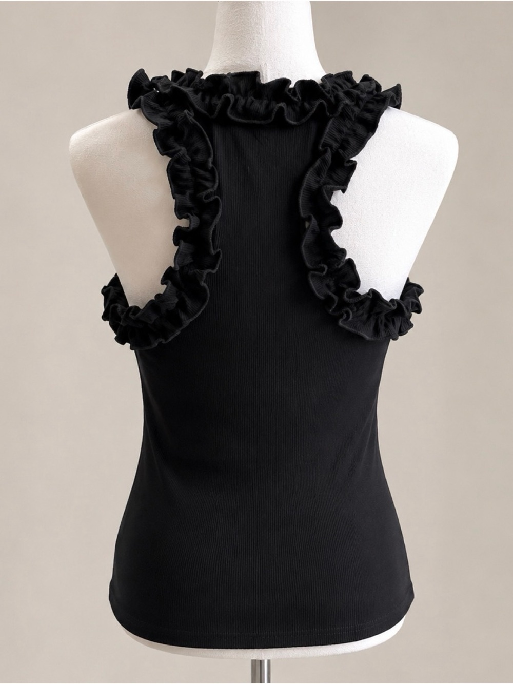 Urban Daizy Black Racerback Ruffle-Trim Ribbed Tank Top - Picture 3 of 3